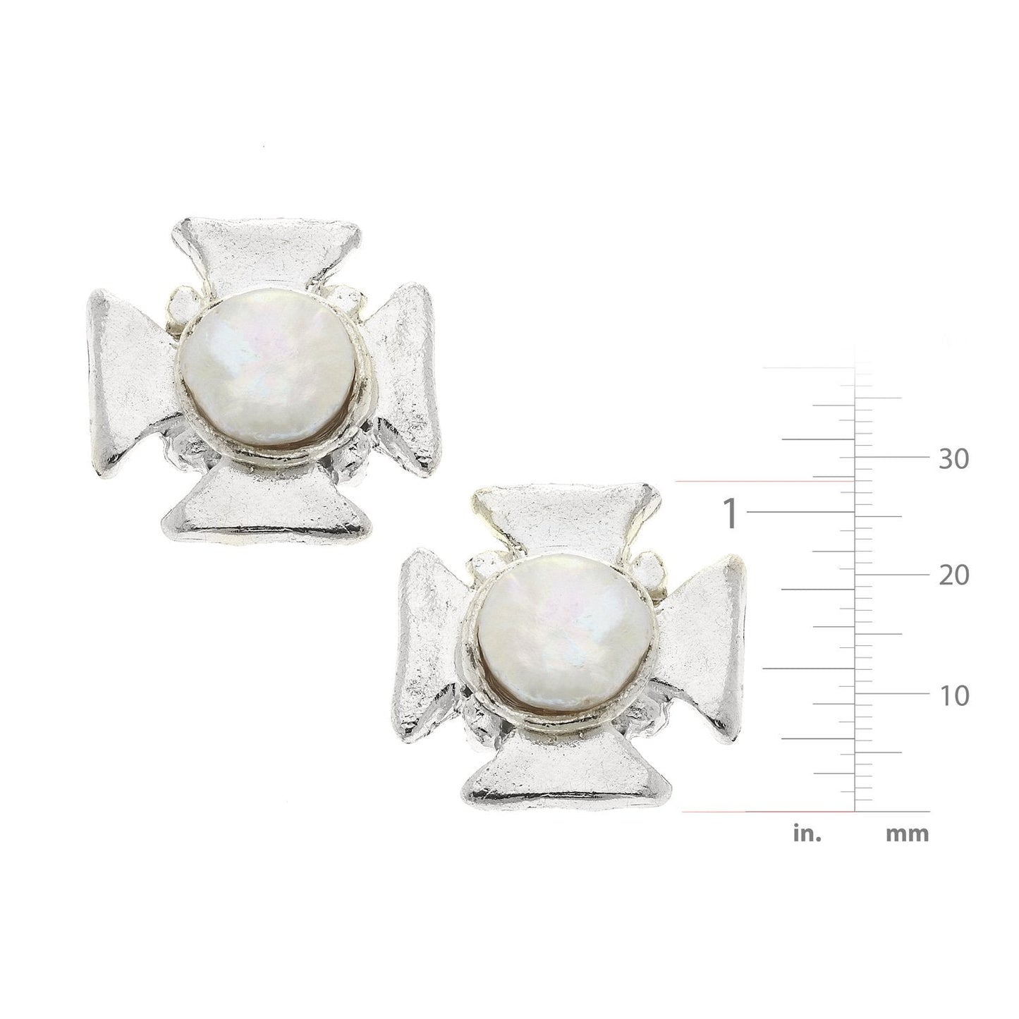 Maltese Cross Design Pearl Stud Earrings