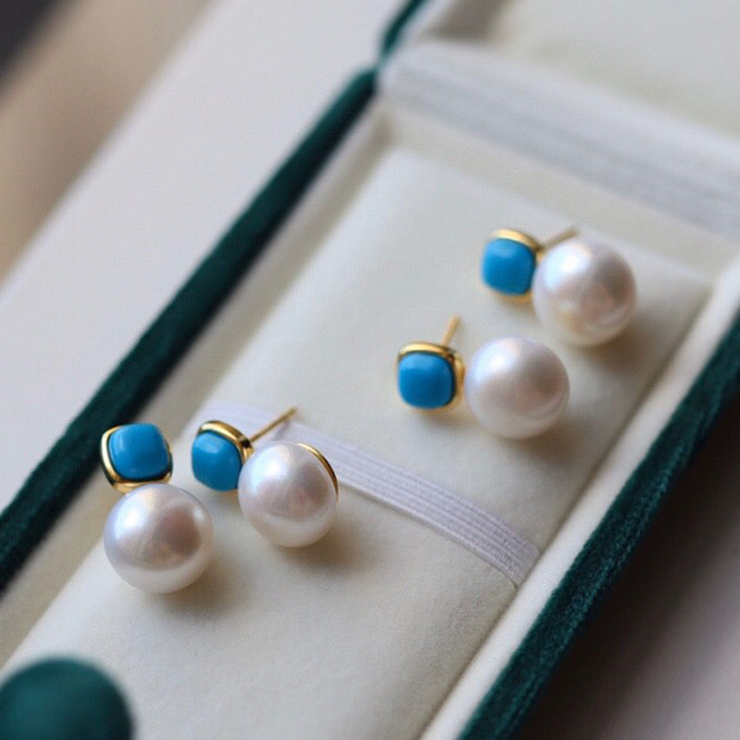 Turquoise and Pearl Stud Earrings for Elegant Style