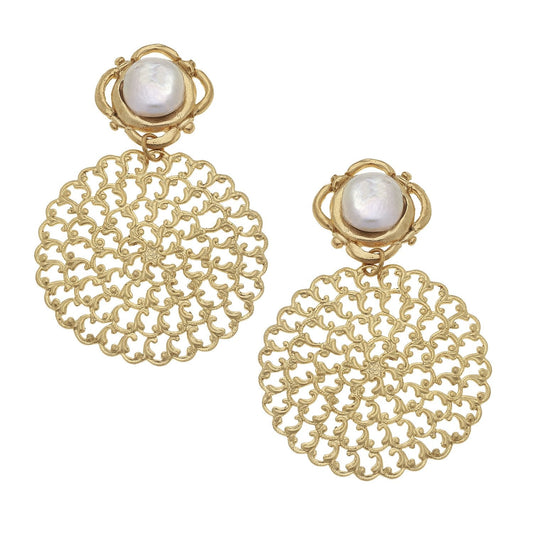 Elegant Pearl Filigree Drop Earrings