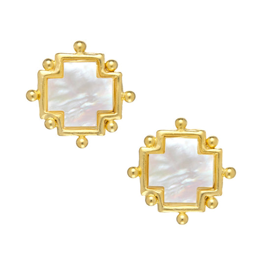 Pearl Cross Stud Earrings in Elegant Design