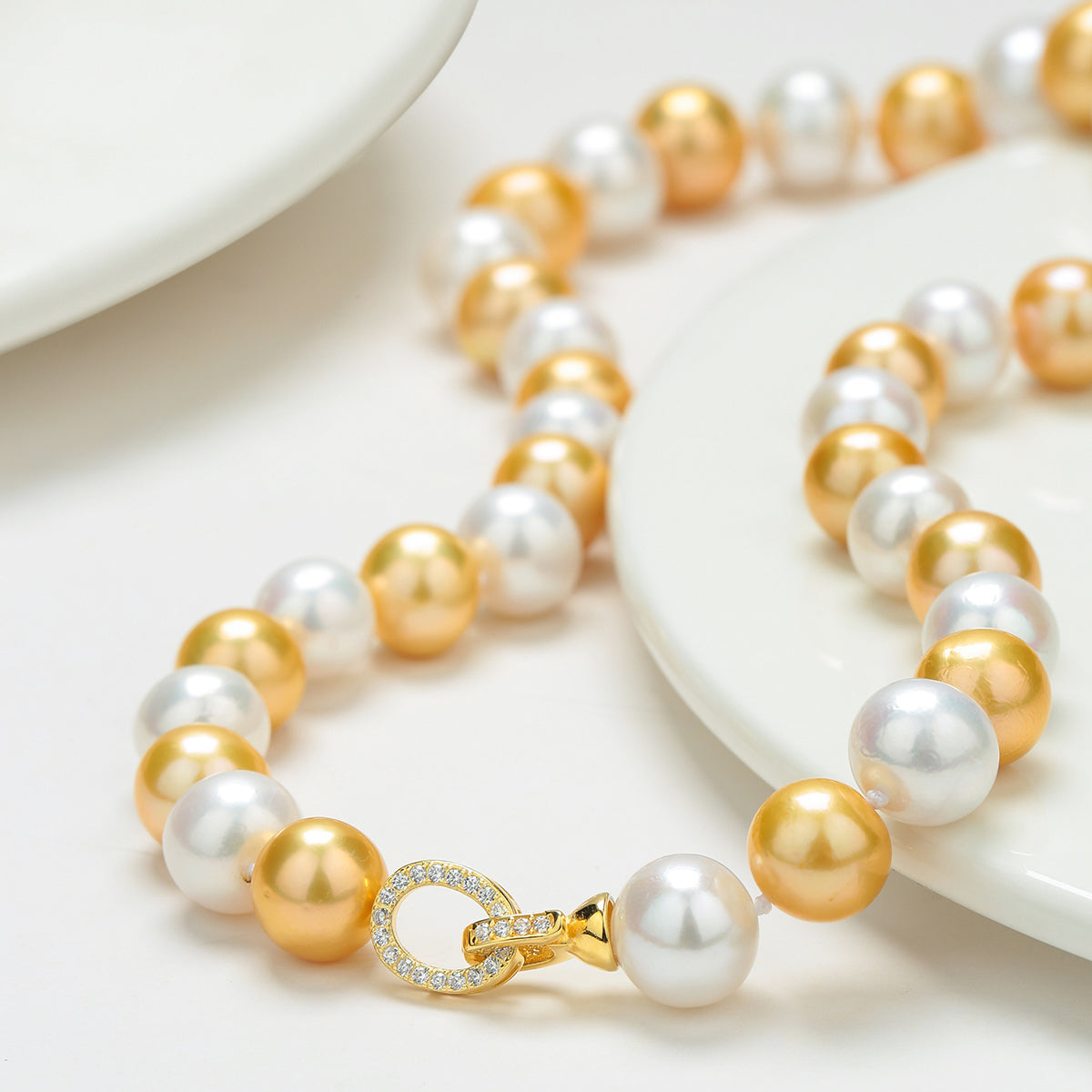 Dyed Golden and White Freshwater Pearl Necklace