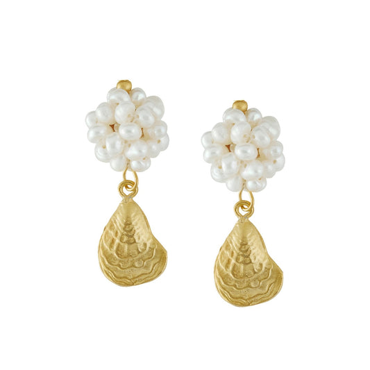 Oyster Drop Earrings with Pearl Clusters