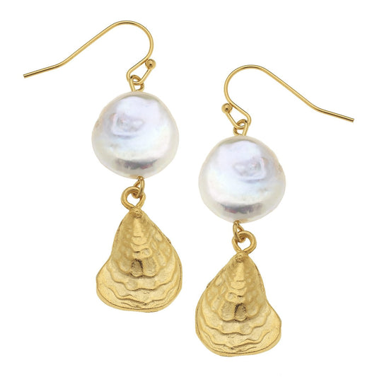 Pearl Oyster Drop Earrings in Silver