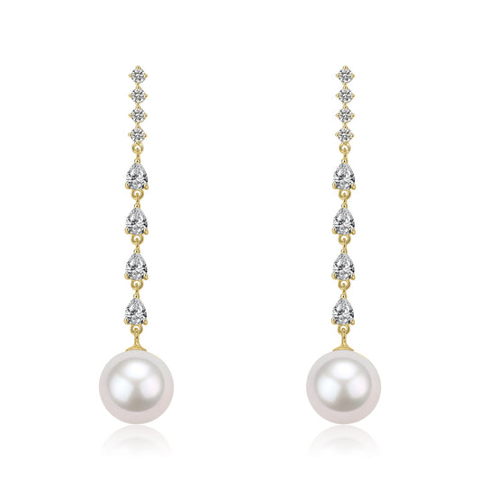 Long Freshwater Pearl Earrings with Sparkling Design