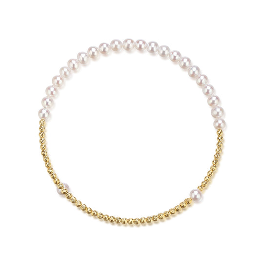 Freshwater Pearl Beaded Bracelet with Gold Accents