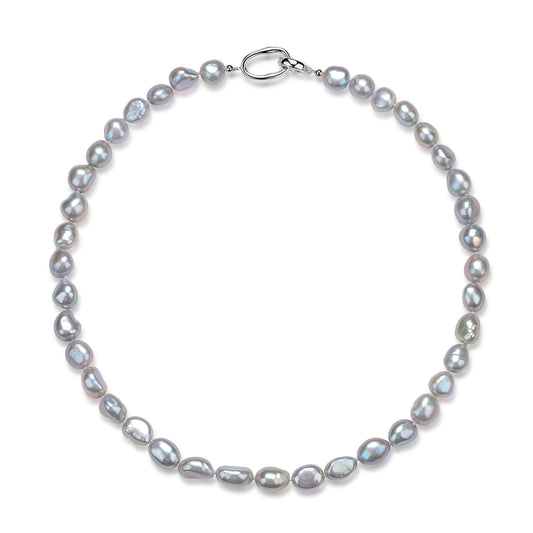 Grey Baroque Pearl Necklace with 9-10mm Beads