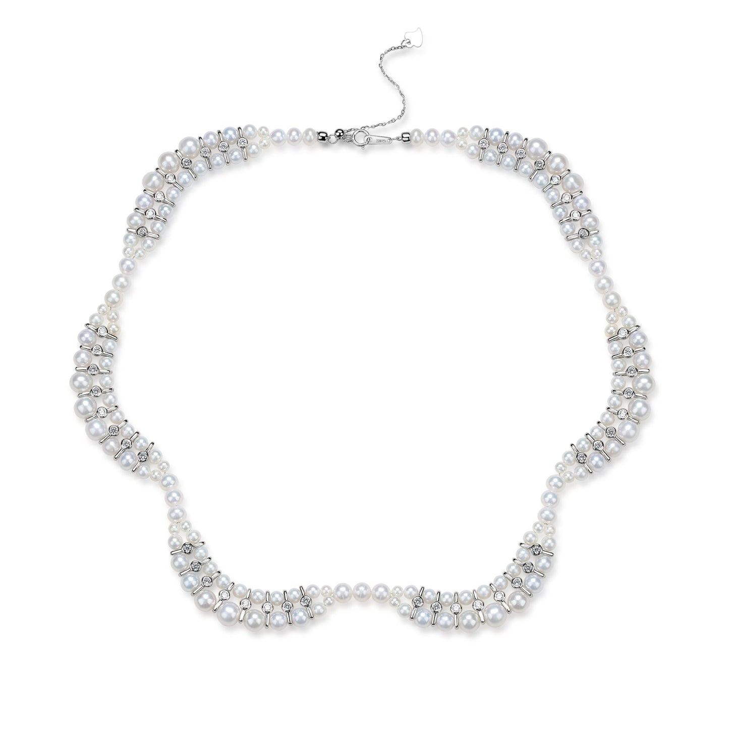 Handwoven Dual Strand Pearl and Zirconia Necklace