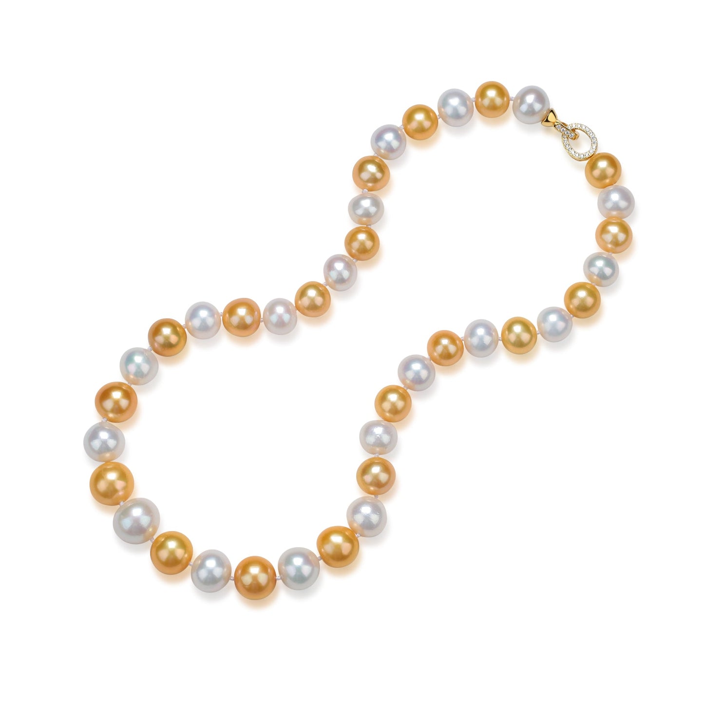 Dyed Golden and White Pearl Necklace 10-11mm