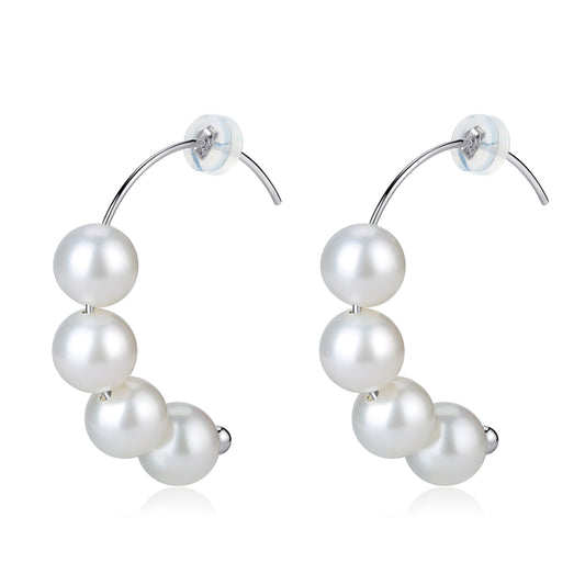 Freshwater Pearl Hoop Earrings in White