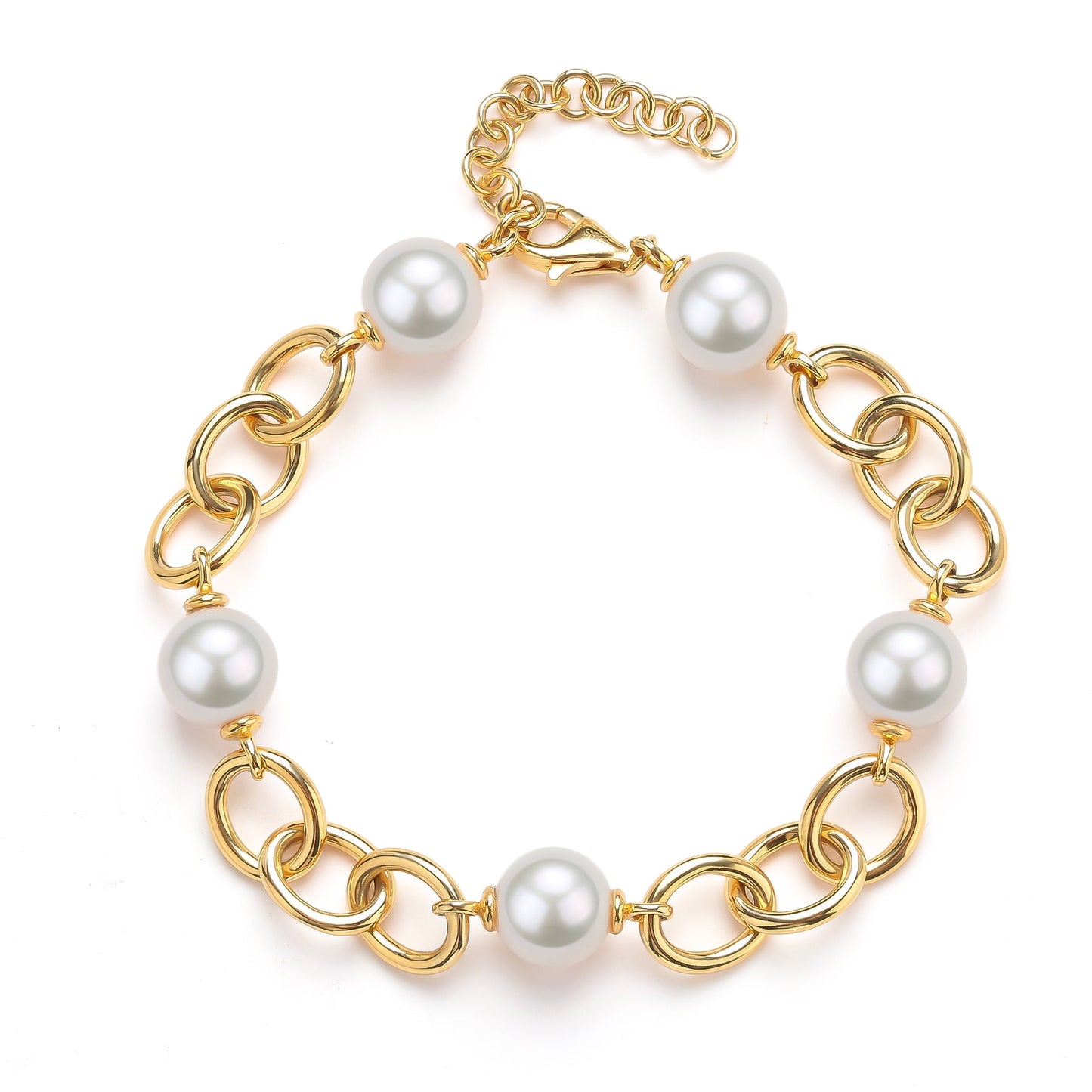 Chunky Silver Chain Bracelet with Freshwater Pearls