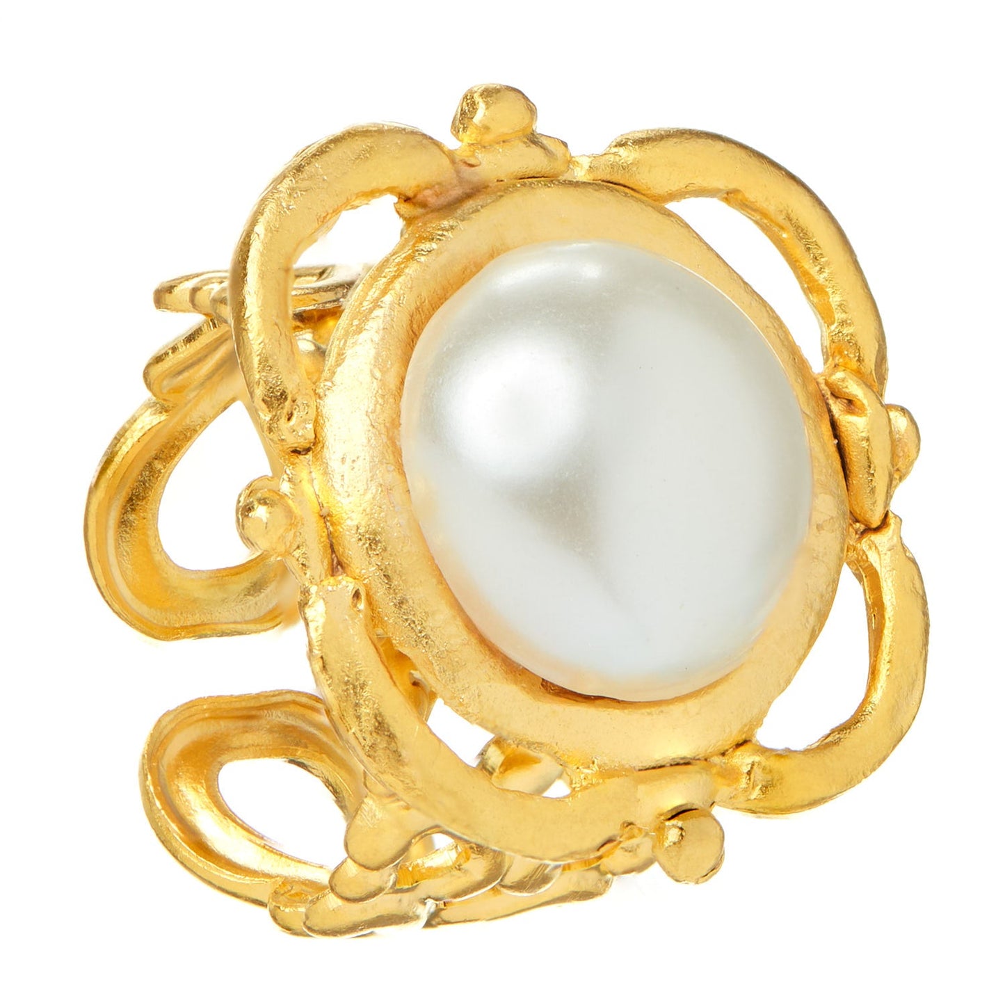 Elegant Pearl Scroll Design Ring