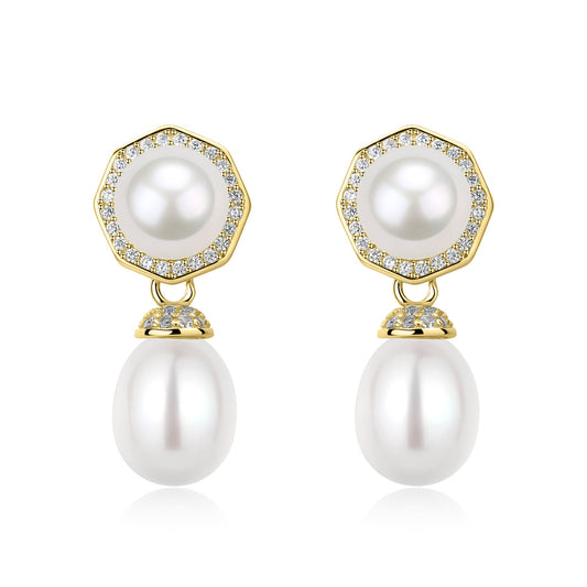 Freshwater Rice Pearl and Amoret Earrings Set