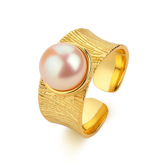 Freshwater Pink Pearl Wide Ring for Women