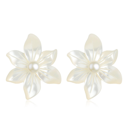 White Orchid Earrings in Freshwater Pearl and Mother of Pearl