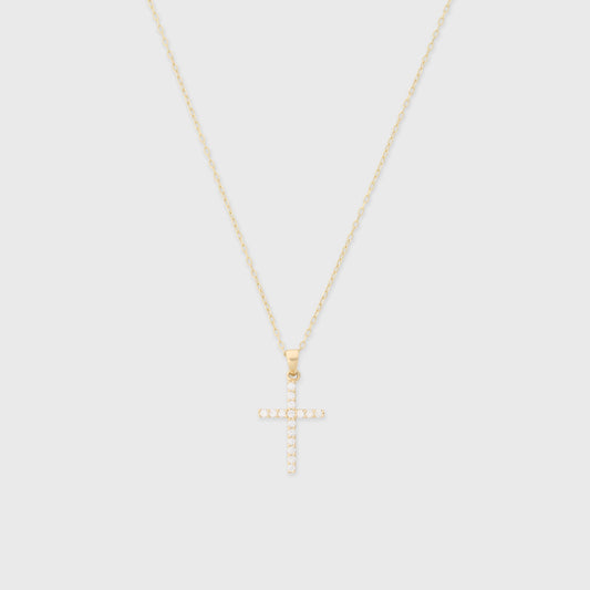 Pavé Cross Necklace in 14k Gold