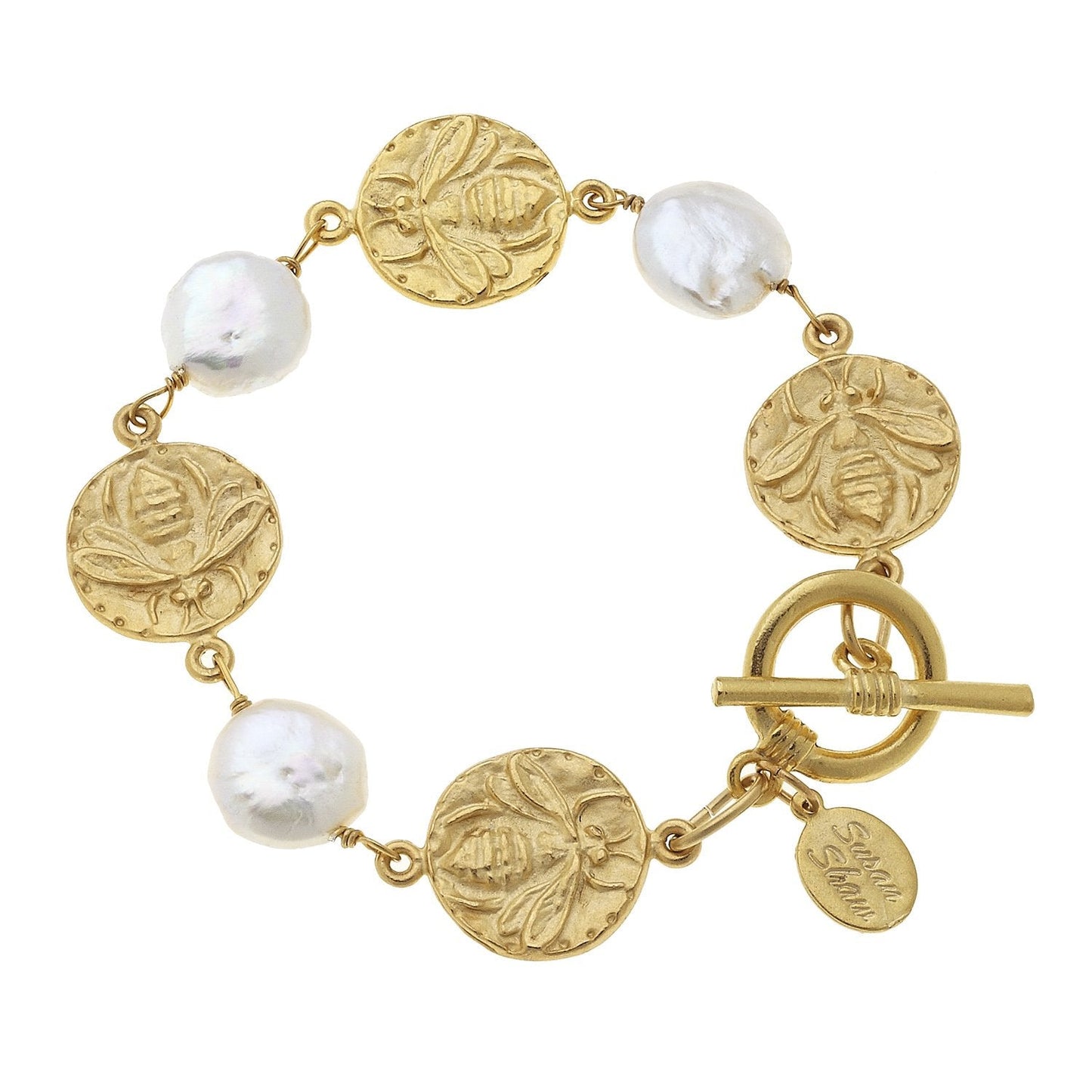 Bee Design Coin Pearl Bracelet in Stylish Fashion