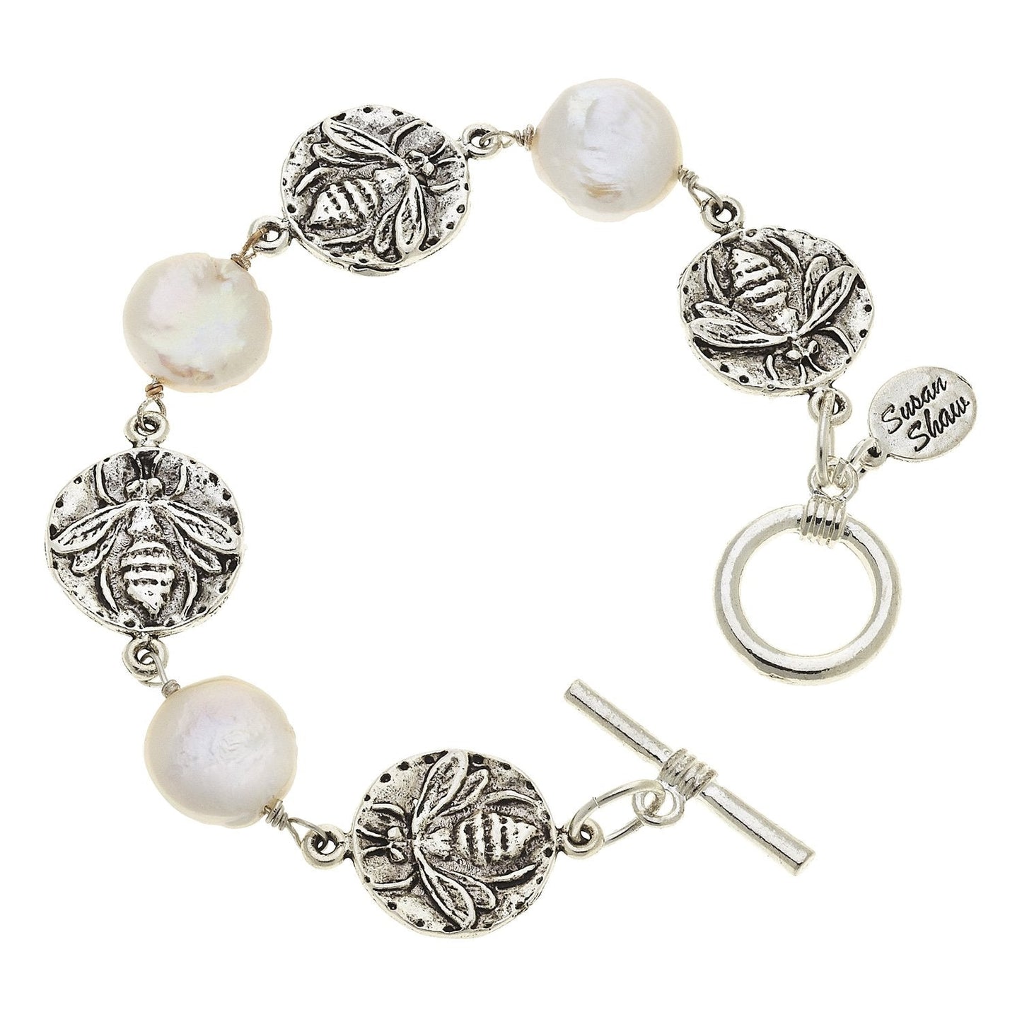 Bee Design Coin Pearl Bracelet in Stylish Fashion