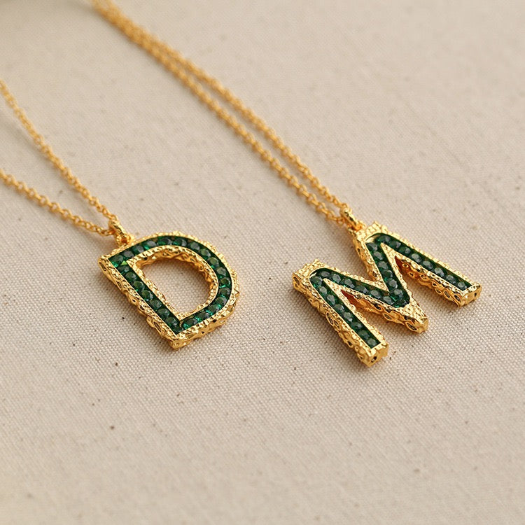 Green Letter Zirconia Necklace for Individual Purchase