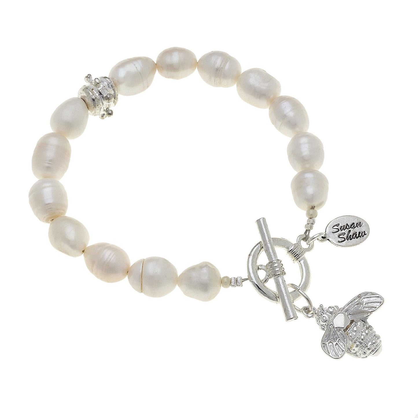 Bee Design Pearl Bracelet in Silver