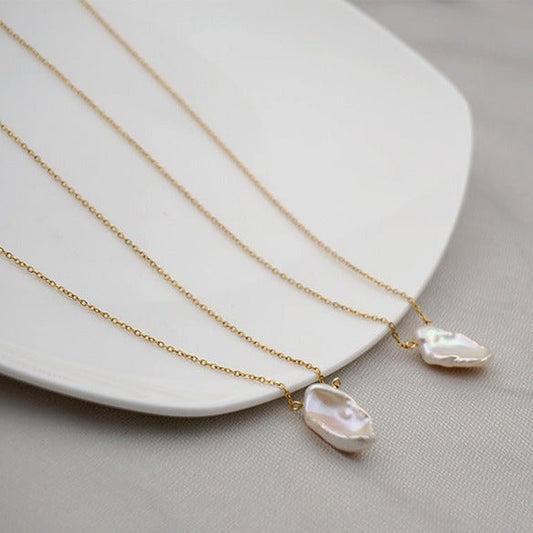 Baroque Pearl Petal Pendant Necklace