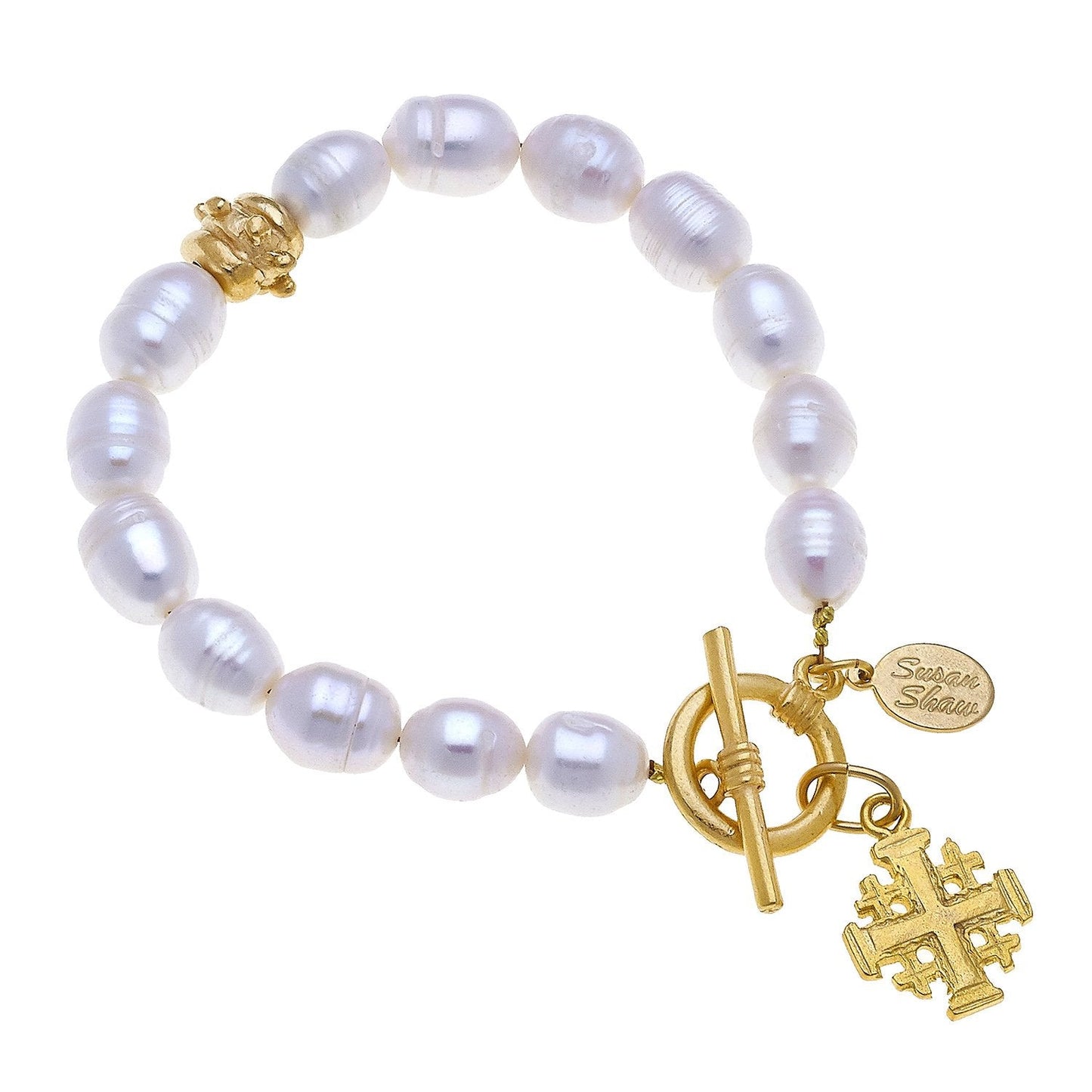 Pearl Bracelet with Jerusalem Cross Design