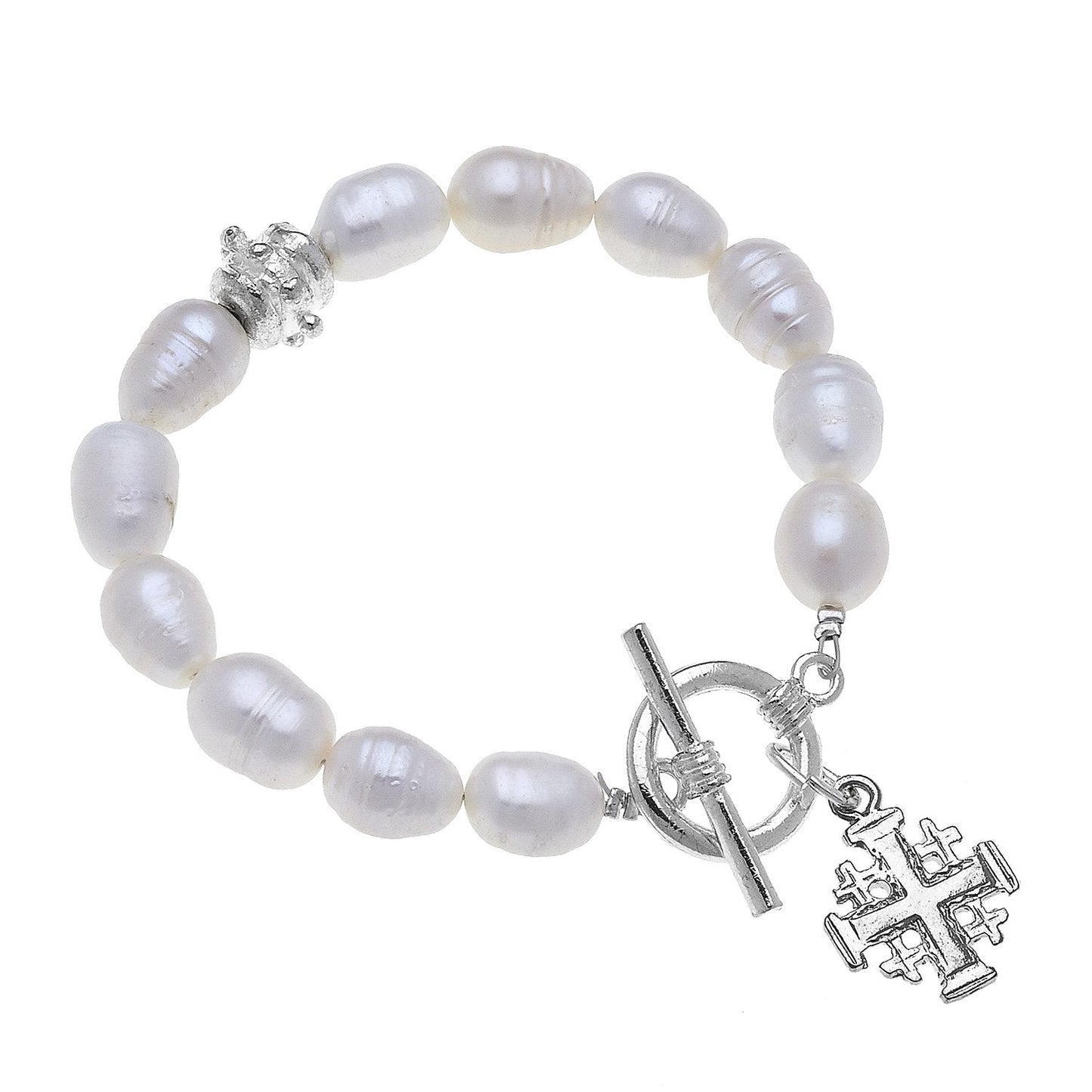 Pearl Bracelet with Jerusalem Cross Design