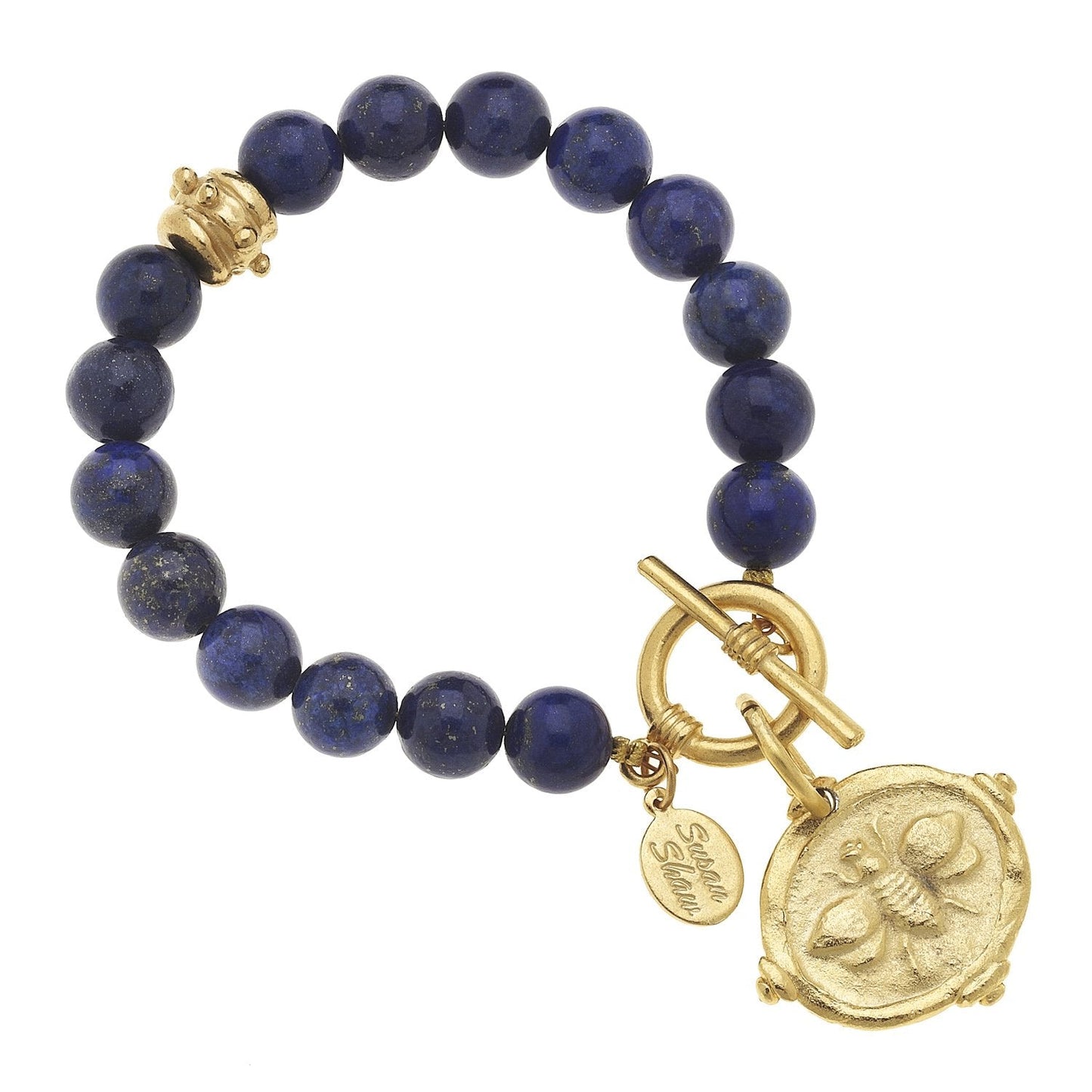 Gold Intaglio Stone Bracelet with Bee Design