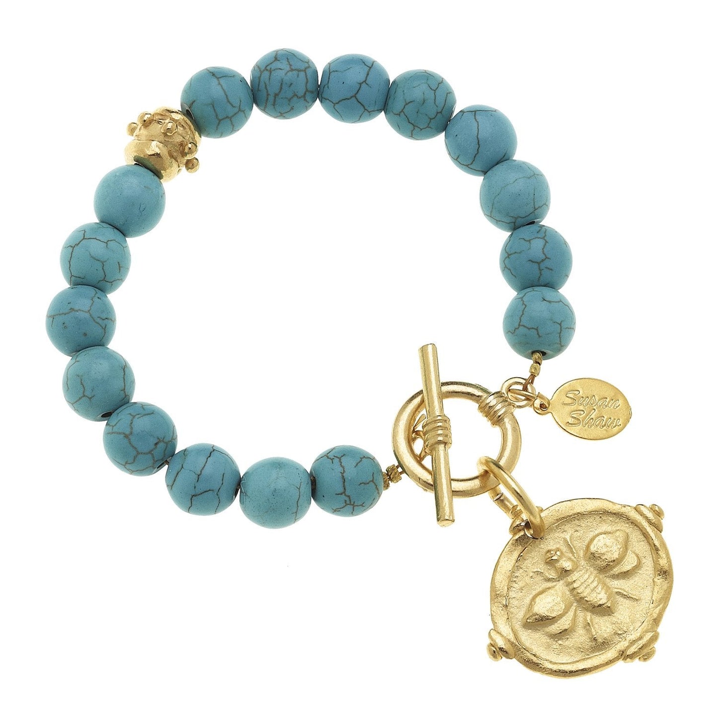 Gold Intaglio Stone Bracelet with Bee Design