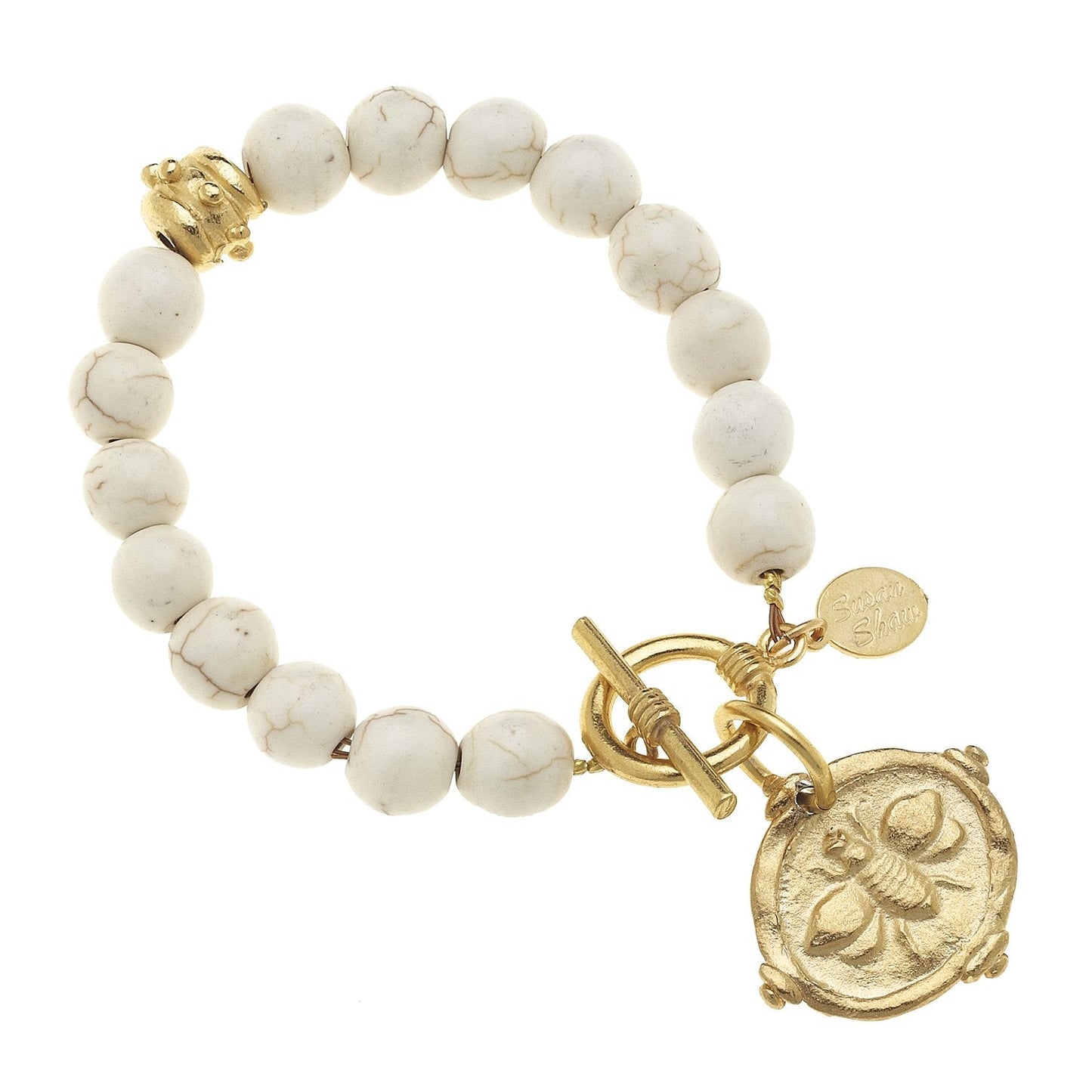 Gold Intaglio Stone Bracelet with Bee Design