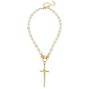 Tall Cross Pearl Necklace