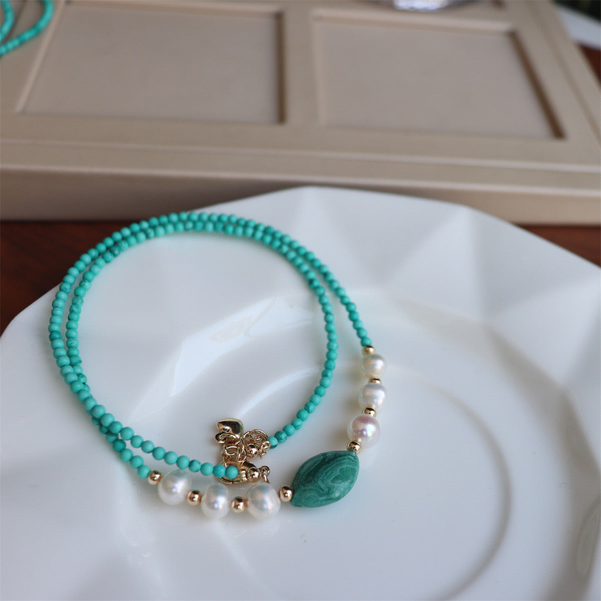 Fresh Turquoise and Freshwater Pearl Necklace with Agate Beads