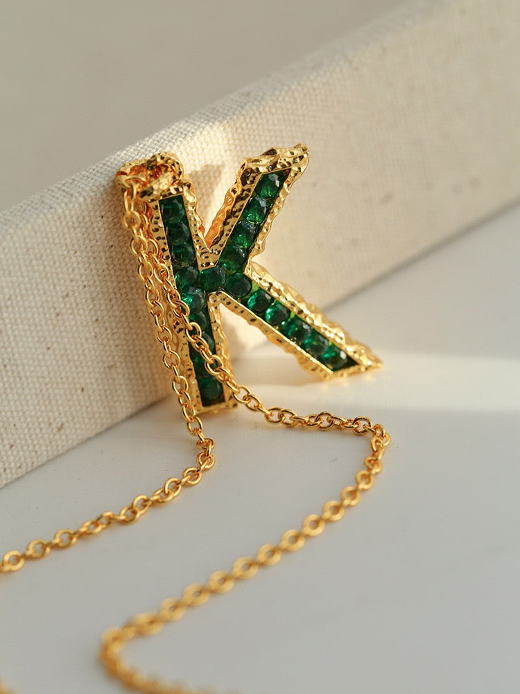 Green Letter Zirconia Necklace for Individual Purchase