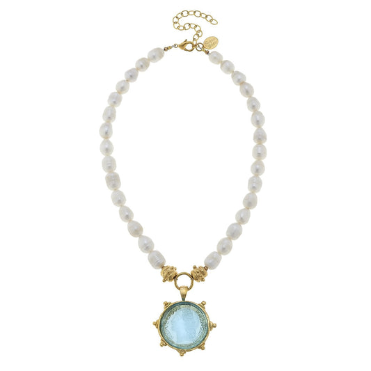 Venetian Glass Pearl Intaglio Necklace