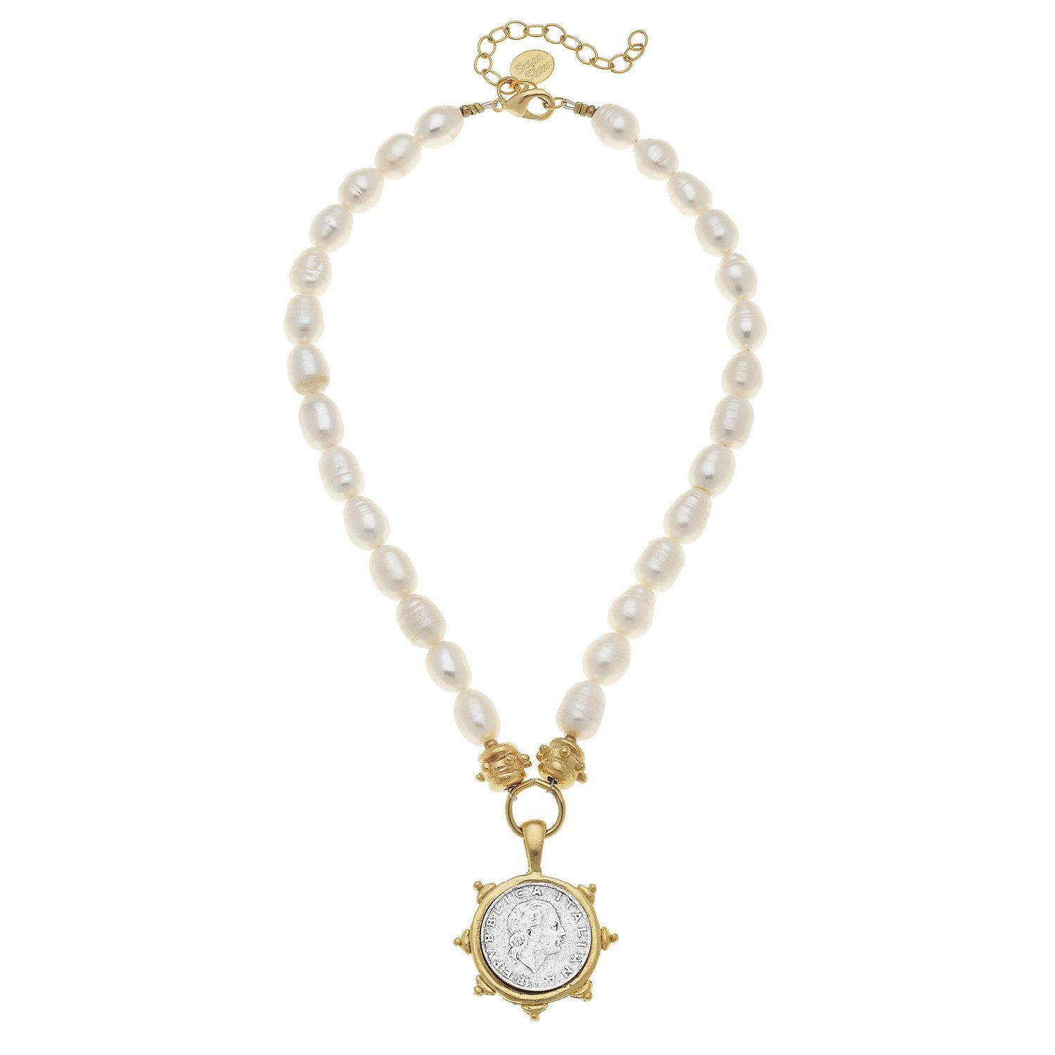 Italian Coin Pendant Pearl Necklace