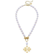 Large Jerusalem Cross Freshwater Pearl Necklace