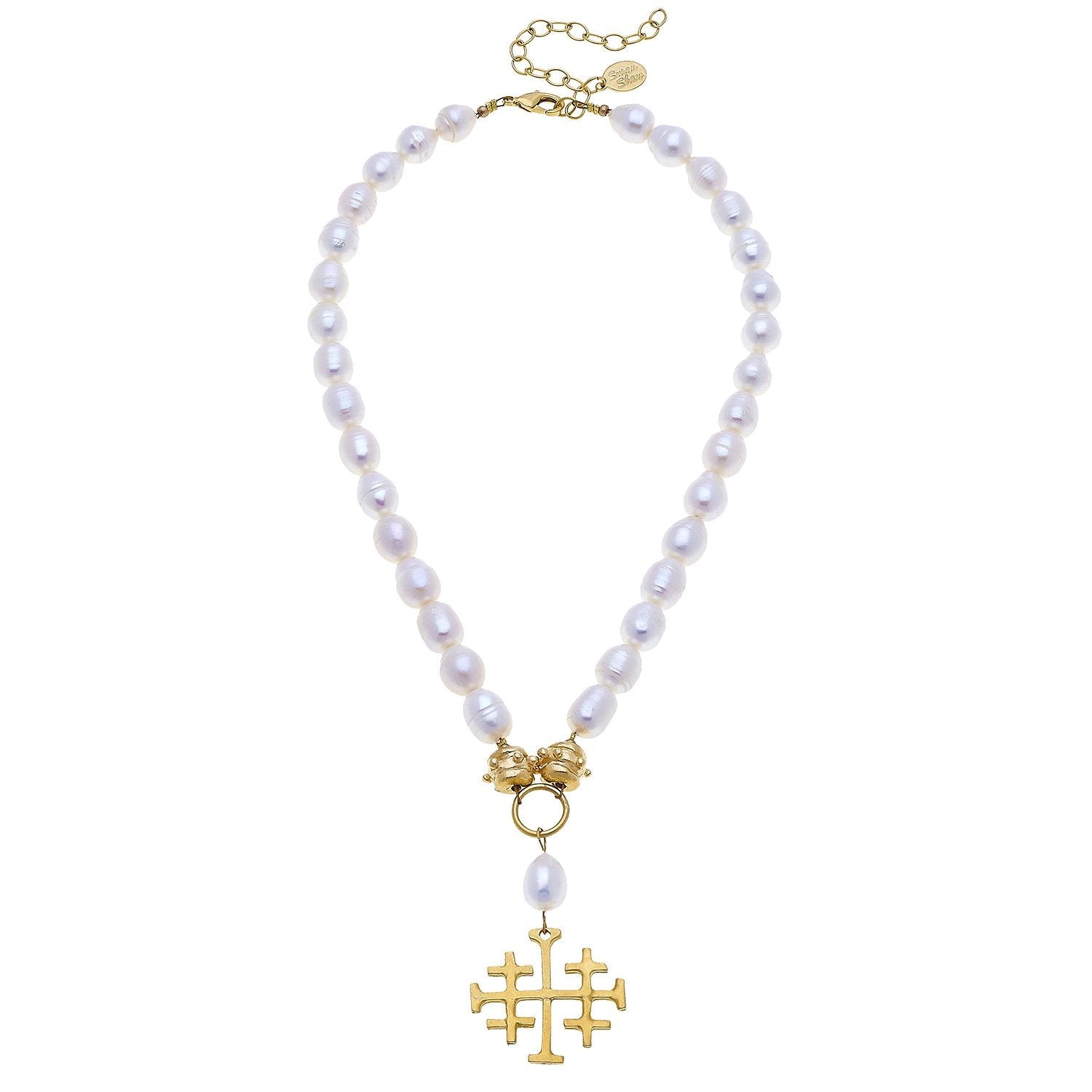 Large Jerusalem Cross Freshwater Pearl Necklace