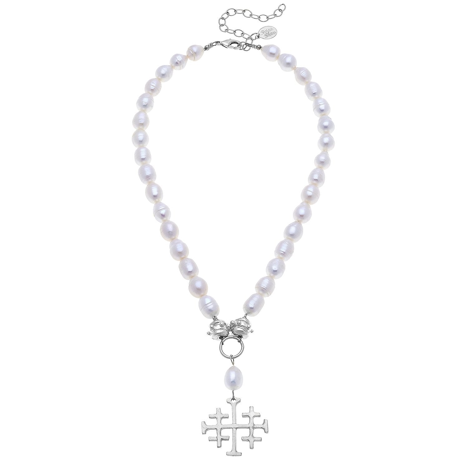 Large Jerusalem Cross Freshwater Pearl Necklace