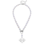 Large Jerusalem Cross Freshwater Pearl Necklace