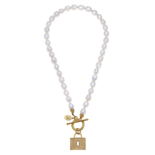 Pearl Necklace with Lock Toggle Design