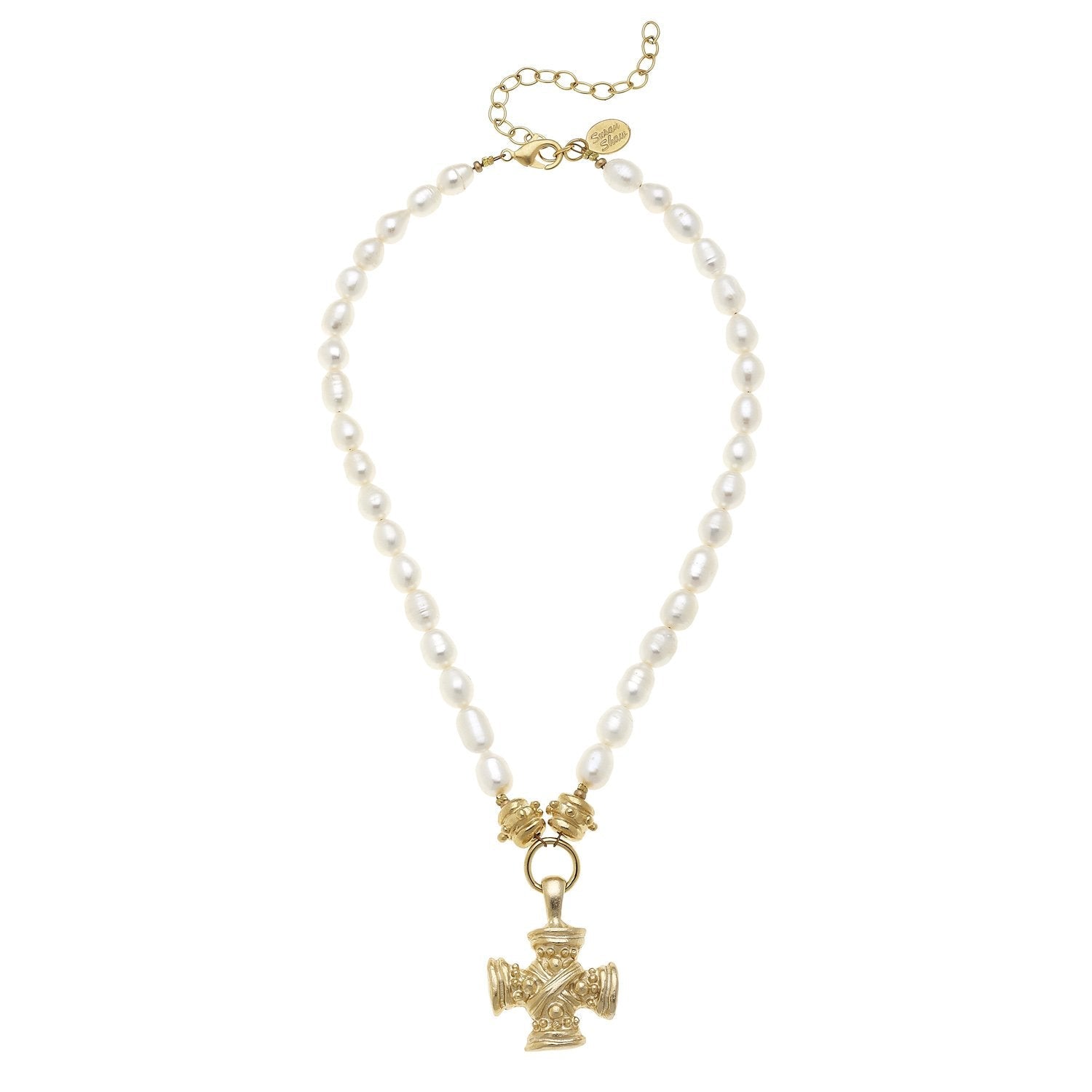 Squared French Cross Pearl Necklace