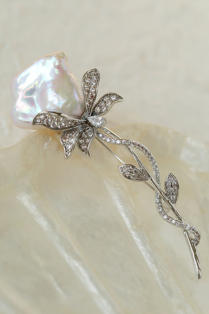 Flower Designed Baroque Pearl Brooch