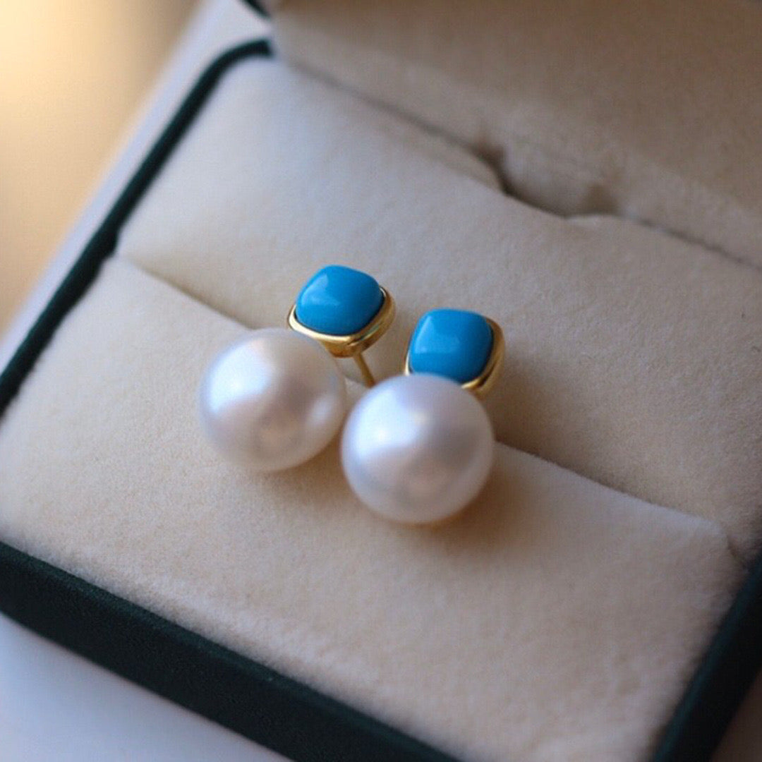 Turquoise and Pearl Stud Earrings for Elegant Style