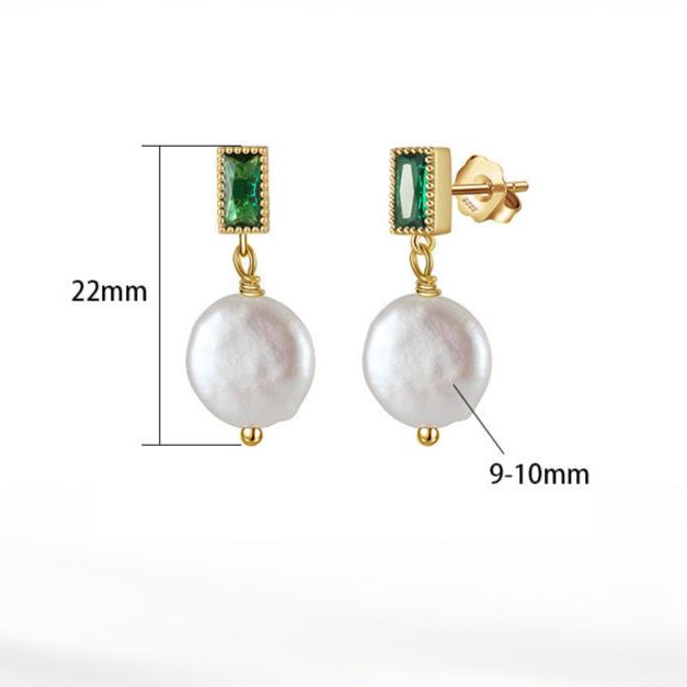 Emerald Zirconia Button Pearl Earrings