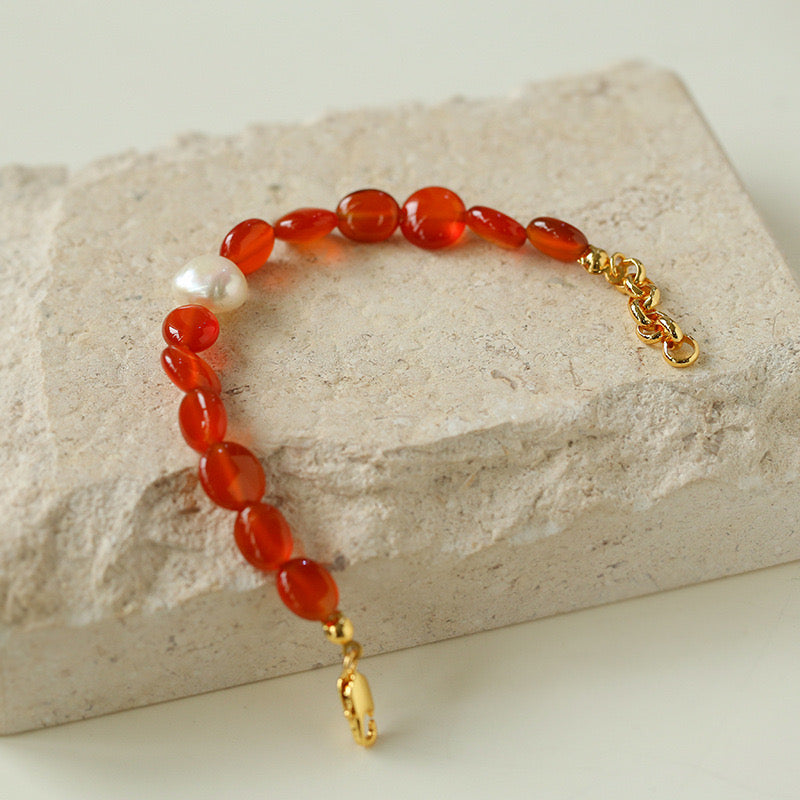 Red Onyx Baroque Style Necklace and Bracelet Set