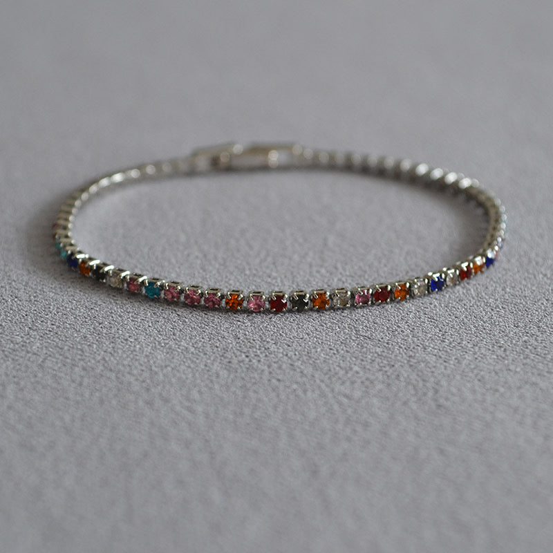 Thin CZ Color Stone Chain Bracelet