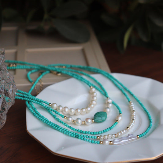 Turquoise Freshwater Pearl Necklace with Agate Beads