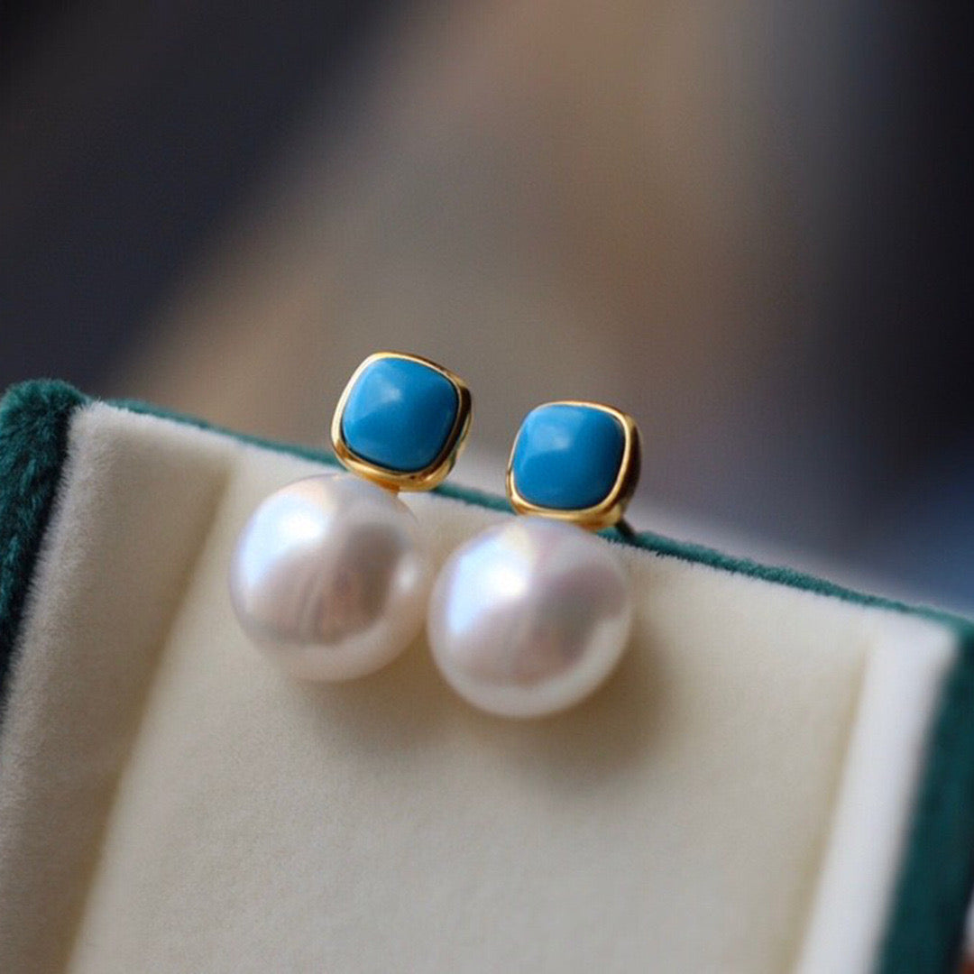 Turquoise and Pearl Stud Earrings for Elegant Style