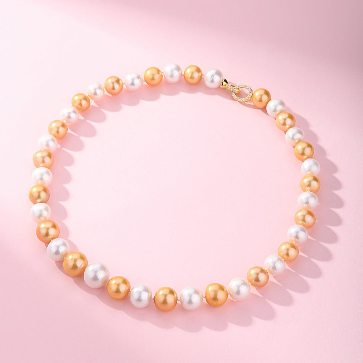 Dyed Golden and White Pearl Necklace 10-11mm