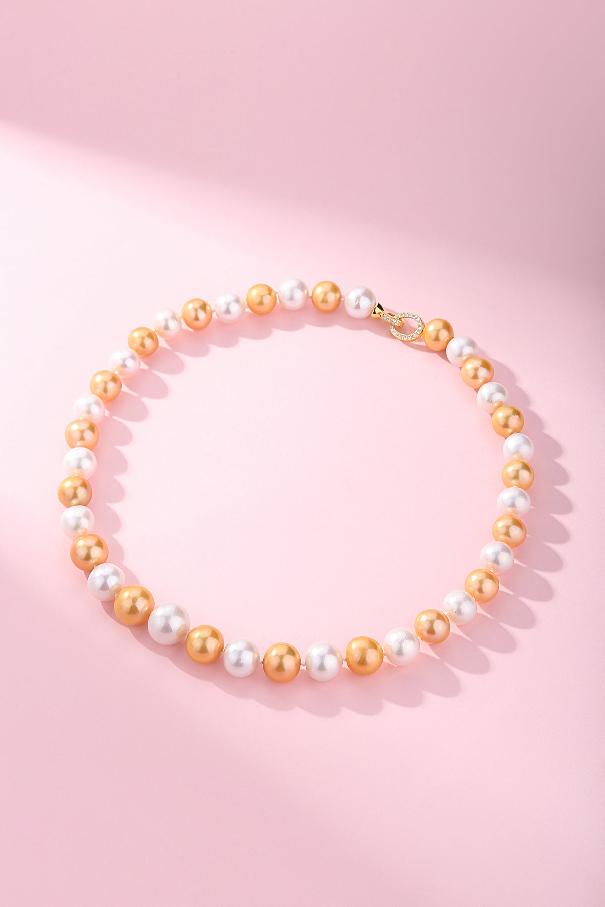 Dyed Golden and White Pearl Necklace 10-11mm