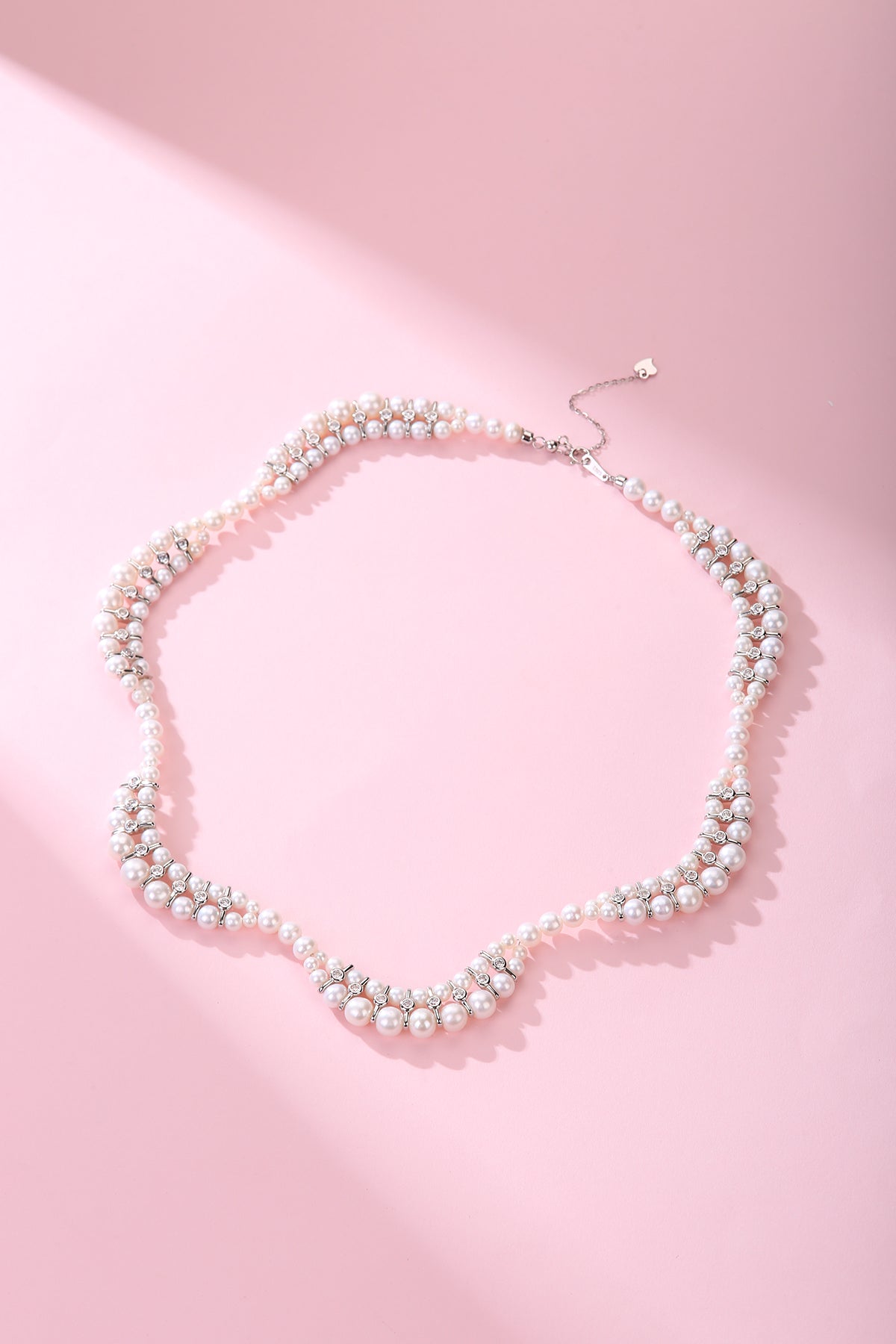 Handwoven Dual Strand Pearl and Zirconia Necklace